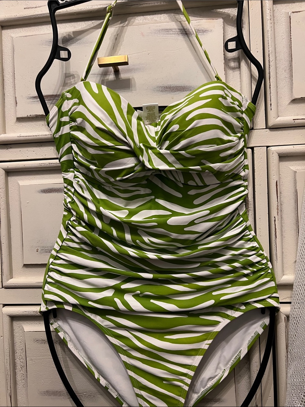 Sexy Green Zebra-Print One-Piece Swimsuit with Ruching